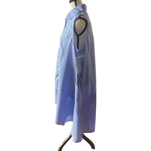 Step In Style Womens Blue & White Gingham Sleeveless Button-Up Tunic Top High Lo - Picture 2 of 5